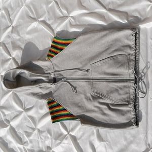 5|48 Sz M Pride Rainbow Sequin Full Zip Cropped Sleeveless Hoodie Sweats…